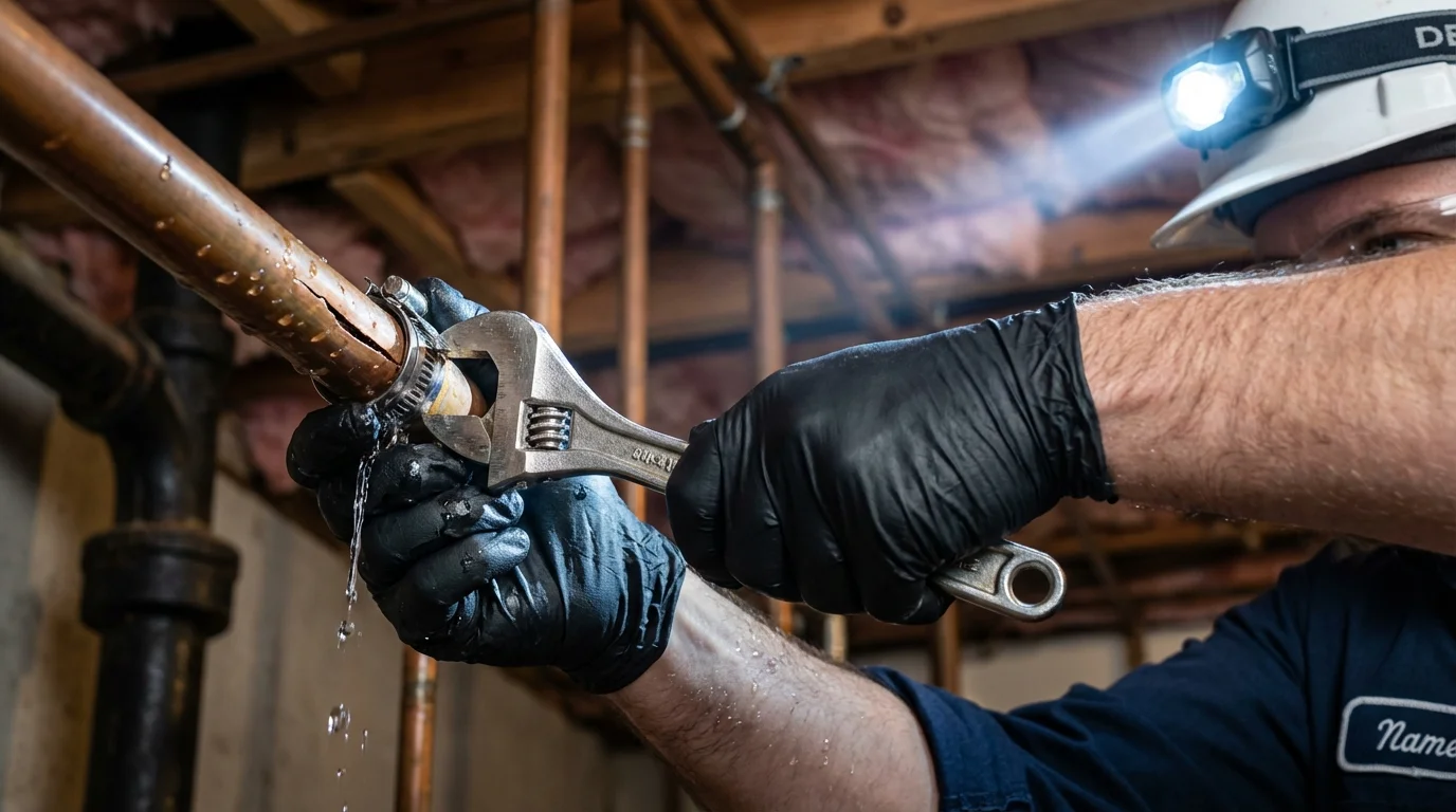Emergency pipe clamp repair being performed by a Johns Plumbing LLC plumber in Bronxville