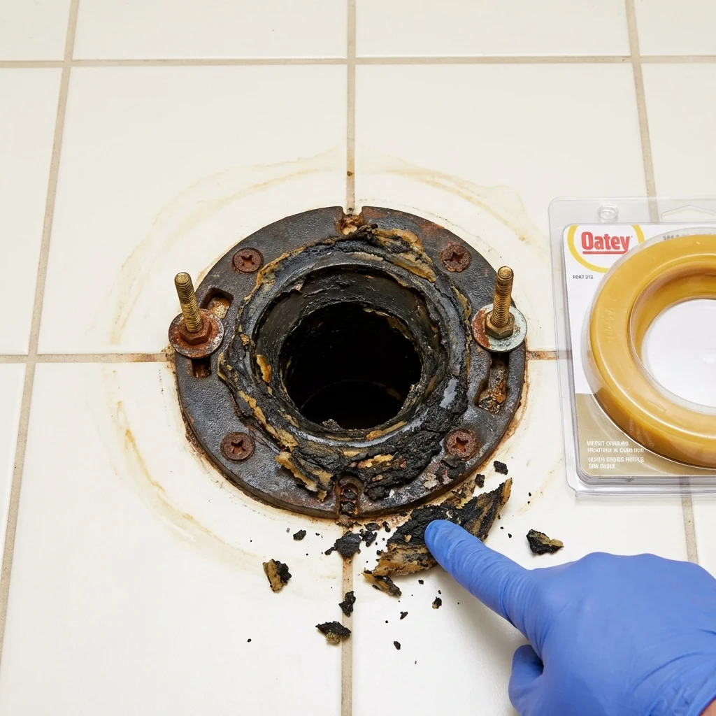 Failed wax ring showing water seepage at the base of a toilet in a Bronxville, NY home